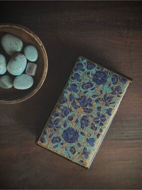 Vintage Floral Lacquer Box Turquoise Gold | Small Jewelry Trinket Keepsake Box